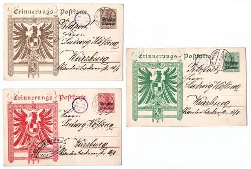 3 x Ganzsache Erinnerungs Postkarte Germania Belgien 1916 Antwerpen