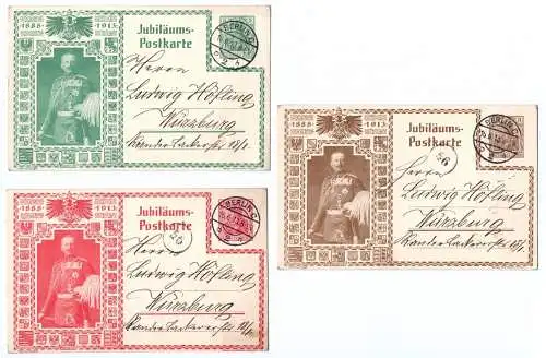 3 x Ganzsache Jubiläums Postkarte Kaiser Wilhelm II 1913 Berlin