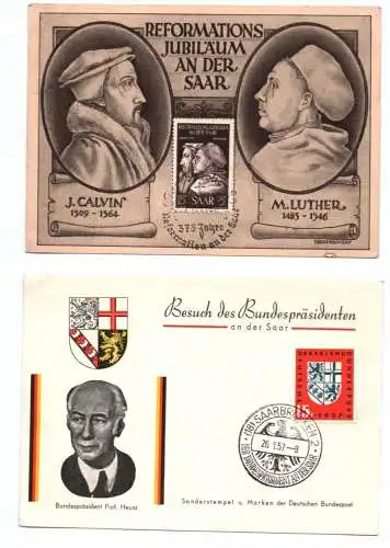 2 x Saar Belege Reformation Jubiläum an der Saar Besuch Bundespräsident 1957