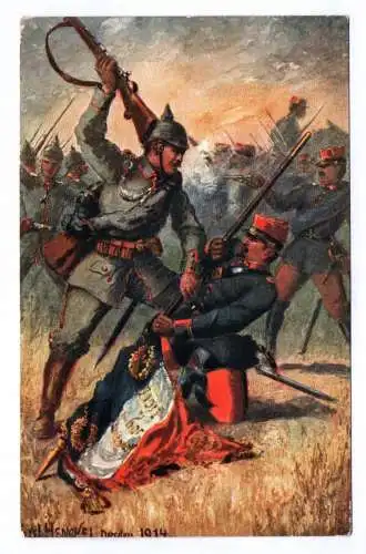 Künstler Ak Eroberung der ersten französischen Fahne 1914/15 Carl Henckel