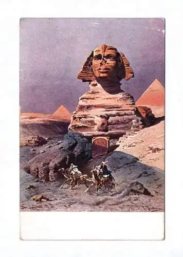 Künstler Ak 4x Agypten Sphinx von Gizeh Memnonkolosse Pyramiden