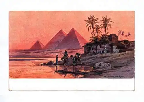 Künstler Ak 4x Agypten Sphinx von Gizeh Memnonkolosse Pyramiden