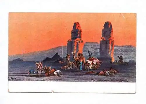 Künstler Ak 4x Agypten Sphinx von Gizeh Memnonkolosse Pyramiden