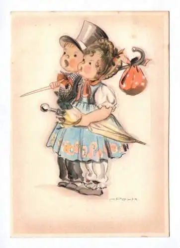 Künstler AK Hilla Peyk Mädchen und Junge auf Wanderschaft 1941