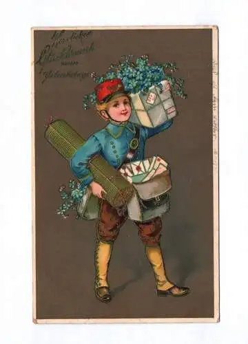 Ak Herzlichen Glückwunsch zum Geburtstage 1912 Kind als Postbote mit Blumen