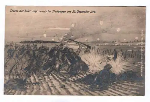 Künstler Ak 1917 Sturm der 101er auf russische Stellungen am 2. Dezember 1914