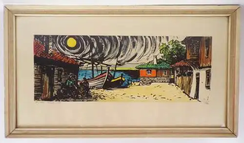 Lithografie Sosopol Bulgarien 1965 wohl DDR Künstler signiert 1-50 limitiert