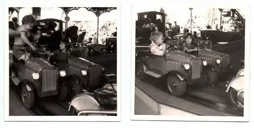 2 x Foto Kinderkarussell 1970 Auto Jahrmarkt Kirmes Karussell Oldtimer