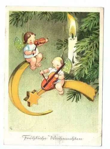 Künstler Ak Wendt Kühn Engel Christbaum Kerzenschein Weihnachten 1954