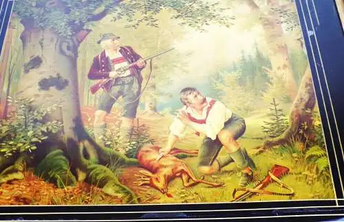 Altes Bild Stülpner Karl Jagdszene um 1900 Hinterglas Druck Siebdruck 