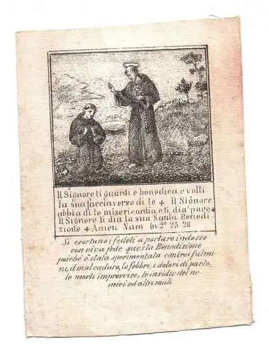 Heiligenbild um 1800 Segnung Gebet Leinen  holy card