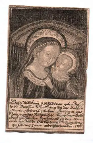 Heiligenbild Maria Antonia von Sachsen Herzogin Bayern 1760 Andachsbild 1913