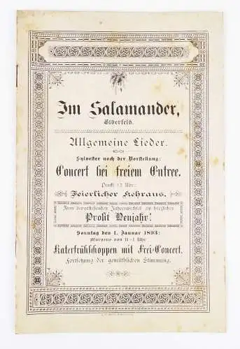 Salamander Elberfeld Liederheft Veranstaltung 1893 Konzert