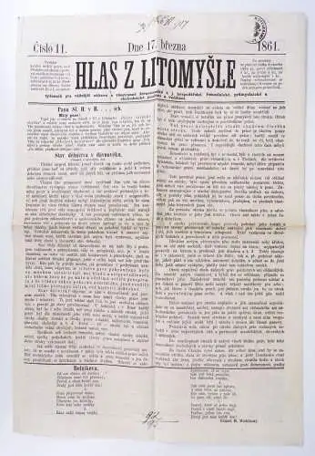 Litomyšl Zeitung 1861 Tschechien Böhmen Leitomischl