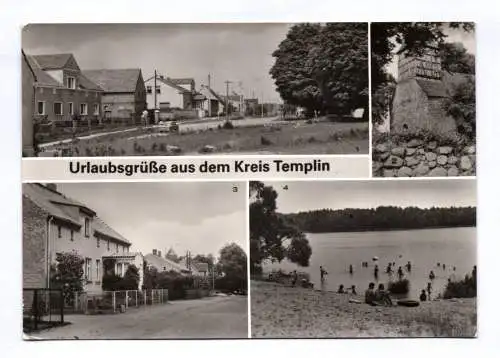 Ak Urlaubsgrüße aus dem Kreis Templin 1985 Dorfstraße Dorfkirche Röddeliner See