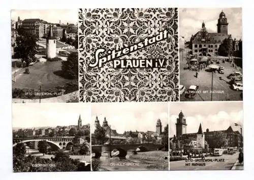 Ak Spitzenstadt Plauen im Vogtland 1970 Altmarkt mit Rathaus Ebertbrücke