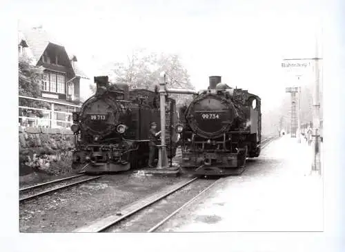 Foto Dampflok 99 713 und 99 734 am Bahnsteig Schmalspurbahn Freital Hainsberg