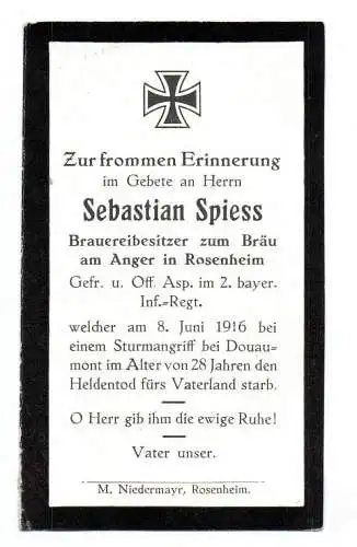 Sterbebild 1 Wk Brauerei Besitzer Rosenheim 2 bayerisches IR 1916