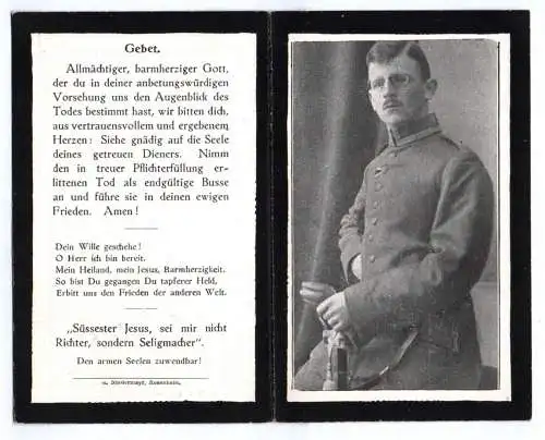 Sterbebild Vizefeldwebel Offiz Aspirant IR3 EK II 1917 bei Arras gefallen 1 Wk