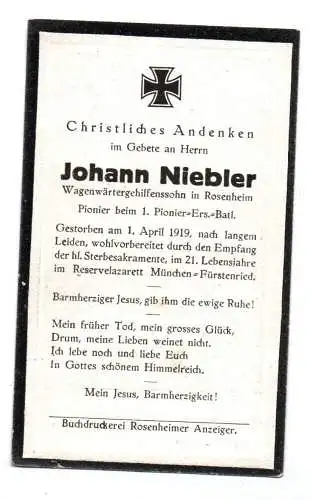 Gefallenenbild 1919 Rosenheim 1 Pionier Ersatz Bataillon 