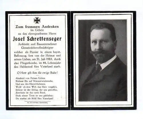 Sterbebild 1918 Architekt Rosenheim Pionier bayerischer Ballonzug 1918