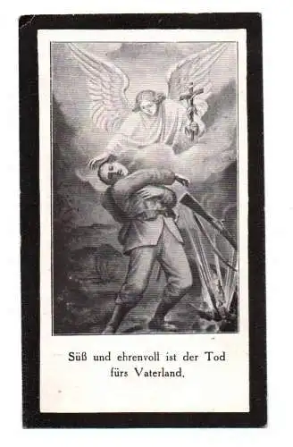Sterbebild 1914 Kriegsfreiwilliger Bad Aibling Heldentod bei Arras