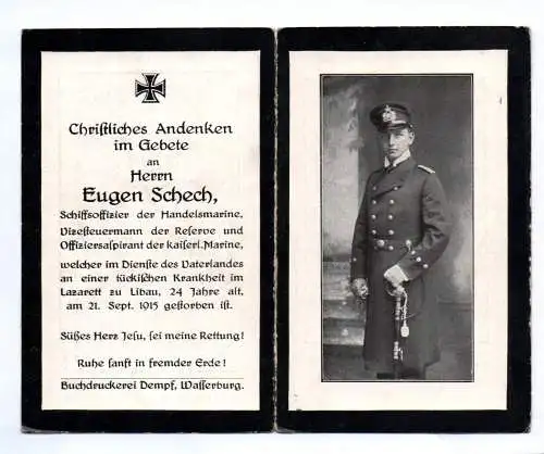 Altes Sterbebild Schiffsoffizier Handelsmarine Marine Lazarett Libau 1915
