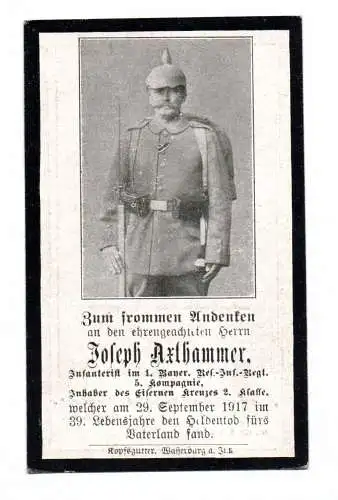 Altes Sterbebild Infanterist 1 Bayer RIR EK II
