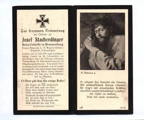 Gefallenenbild Bräu Gehilfe Brannenburg 17 Reserve Infanterie Regiment
