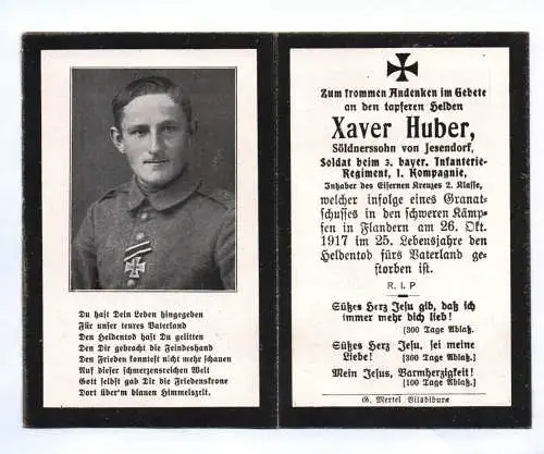 Sterbebild Jesendorf 3 Infanterie Regiment EK II schwere Kämpfe Flandern