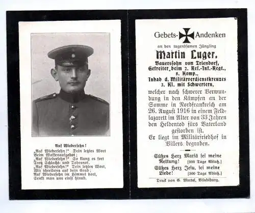 Death card Sterbebild Triendorf 2 RIR Miliärverdienstkreuz 3 Kl Somme France
