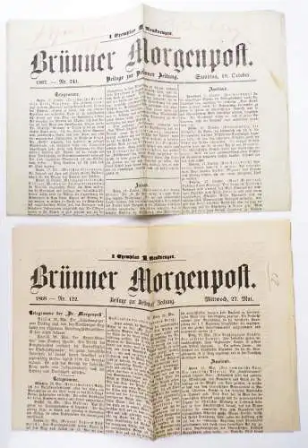 2 x Brünner Morgenpost 1867 und 1868 Zeitung Brünn Brno