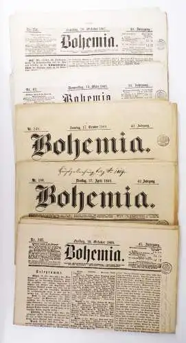 5 x Bohemia Zeitung Prag 1861 - 1869 Böhmen Zeitungsstempel Fiskal