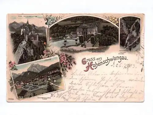 Litho Ak Gruss aus Hohenschwangau 1903 Füssen Schloss Neuschwanstein