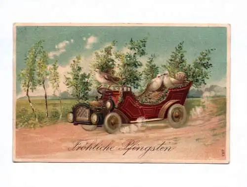 Künstler Ak Fröhliche Pfingsten Vögel im Auto geprägt