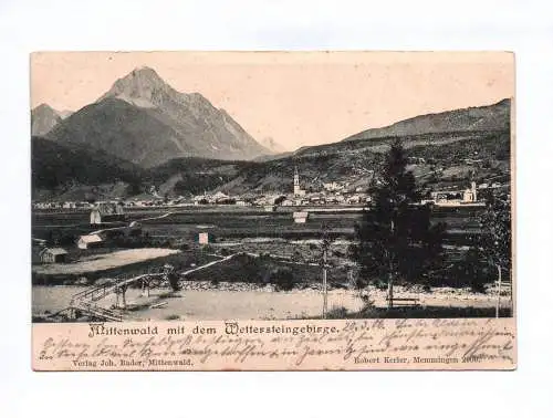 Ak Mittenwald mit dem Wettersteingebirge 1906