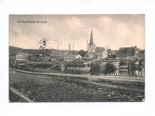 Ak Schiffnotbrücke bei Givet Feldpostkarte 1914