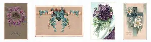 Künstler Ak Gesegnete Ostern 4 Stück geprägt Geburtstag Blumen 1911/1914