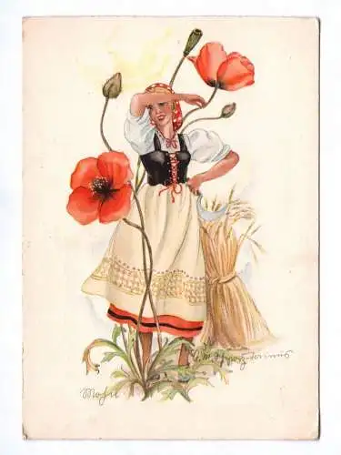 Künstler Ak 1940 Anne-Marie Schwarz-Torinus Frau in Blumen