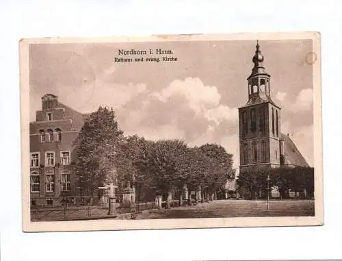 Ak Nordhorn i. Hann. Rathaus und evangelische Kirche 1930