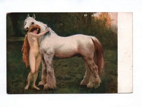 Künstler Ak Nackte Frau mit Pferd Gute Freunde Apollon Sophia
