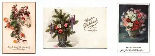 Künstler Ak 3 Stück Blumen Geburtstag 1920