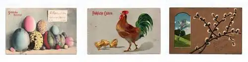 Künstler Ak Fröhliche Ostern Ostereier Hahn Küken 1911 Weidenkätzchen 3 Stück