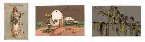 Künstler Ak Fröhliche Ostern Engel Gesegnete Ostern 1912 Küken Zweige 3 Stück