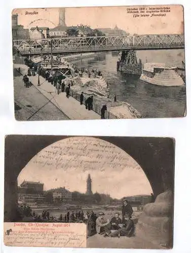2 x Ak Dresden Elbe Klondyke 1904 Abbruch Augustus Brücke 1908