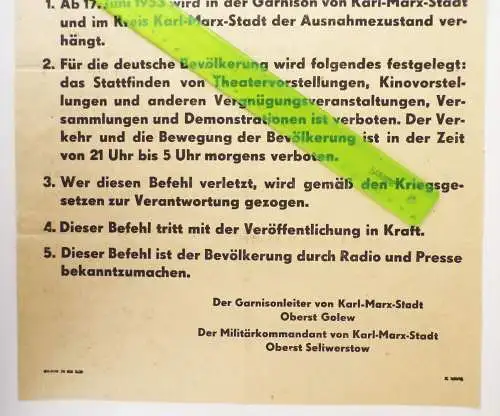 Befehl Nr 10 Aushang Volksaufstand der DDR 1953 Karl Marx Stadt