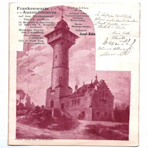 Litho Ak Frankenwarte Aussichtsturm Restaurant 1901 Würzburg