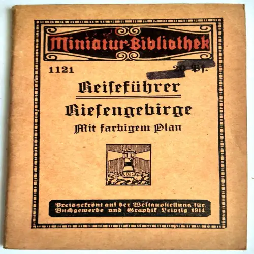 Miniatur Bibliothek 1121 Reiseführer Riesengebirge mit farbigen Plan