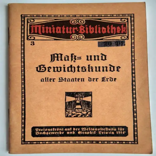 Miniatur Bibliothek 3 Maß und Gewichtskunde aller Staaten der Erde