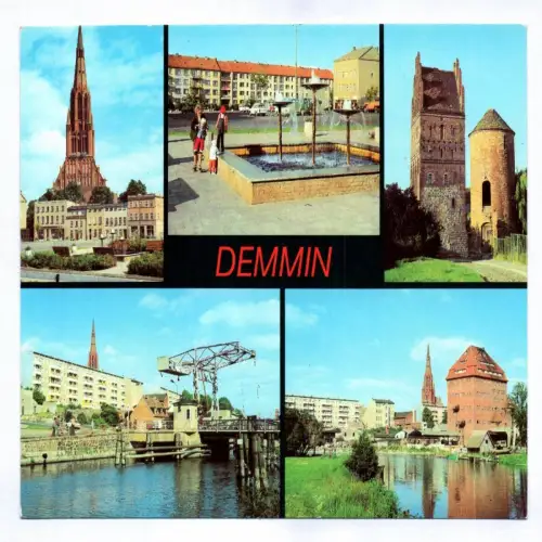 Ak Demmin 1982 Markt und Bartholomäuskirche Springbrunnen am Markt